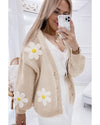 Parchment Elegant Flower Decor Button Front Cardigan - M