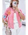 Pink Cute Knitted Floral Pattern Button Up Cardigan - XL