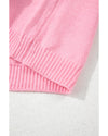Pink Cute Knitted Floral Pattern Button Up Cardigan - XL