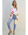 Rose Red Flower Pattern Open Front Cardigan - M