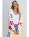 Rose Red Flower Pattern Open Front Cardigan - M