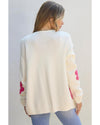 Rose Red Flower Pattern Open Front Cardigan - M