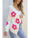 Rose Red Flower Pattern Open Front Cardigan - M