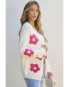 Rose Red Flower Pattern Open Front Cardigan - M
