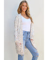 White Confetti Rib Knit Long Sleeve Cardigan - M