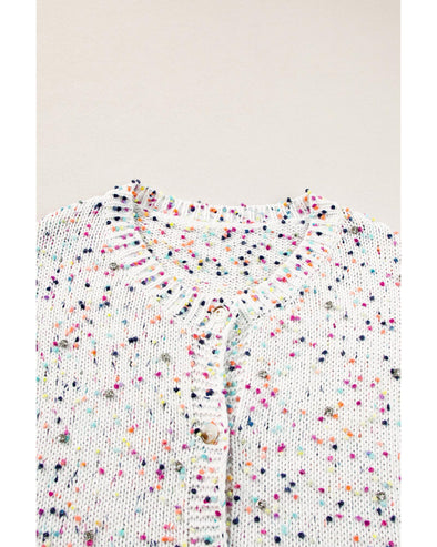 White Multicolor Confetti Sweater Cardigan - L