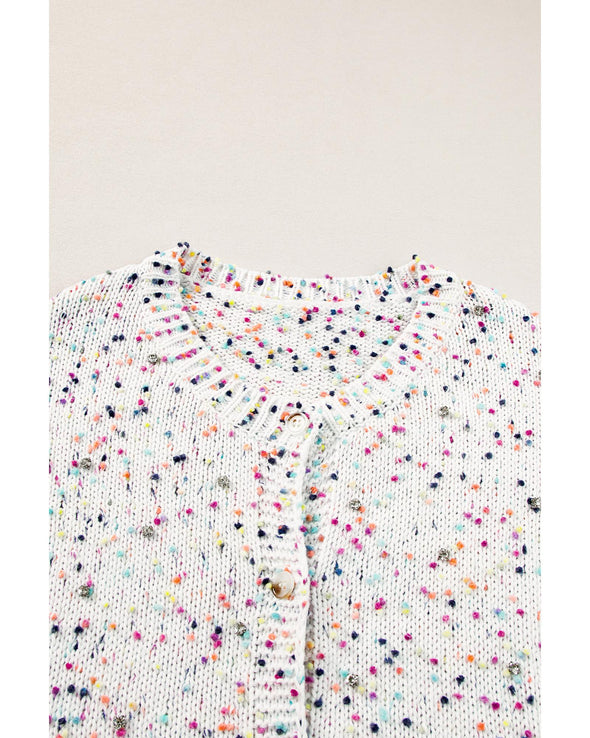 White Multicolor Confetti Sweater Cardigan - L