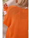 Orange Floral Print Knitted Open Front Loose Cardigan - XL
