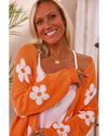 Orange Floral Print Knitted Open Front Loose Cardigan - XL