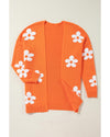 Orange Floral Print Knitted Open Front Loose Cardigan - XL