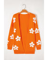 Orange Floral Print Knitted Open Front Loose Cardigan - XL