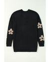 Black Floral Print Knitted Open Front Loose Cardigan - XL
