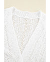 White Solid Open Knit Cardigan - M