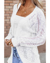 White Solid Open Knit Cardigan - M