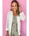White Solid Open Knit Cardigan - M