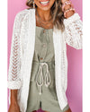 White Solid Open Knit Cardigan - M