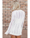 White Solid Open Knit Cardigan - M