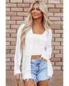 White Solid Open Knit Cardigan - M