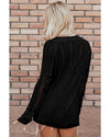 Black Solid Open Knit Cardigan - M
