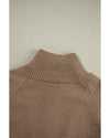 Brown Western Printed Ribbed Trim Collared Zip up Cardigan - L