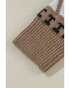 Brown Western Printed Ribbed Trim Collared Zip up Cardigan - L