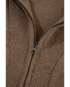 Brown Western Printed Ribbed Trim Collared Zip up Cardigan - L