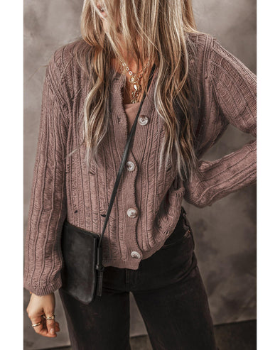 Goat Cut Out Textured Knit Buttoned Cardigan - XL