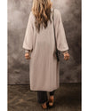 Beige Side Pockets Open Front Long Knitted Cardigan - S