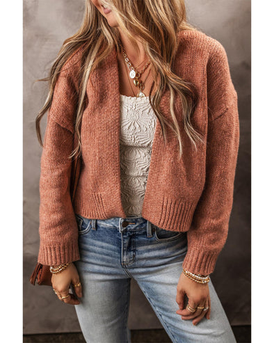 Light French Beige Drop Shoulder Open Front Cropped Cardigan - XL