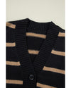 Black Stripe Buttoned V Neck Drop Shoulder Loose Cardigan - 2XL