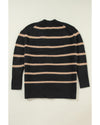 Black Stripe Buttoned V Neck Drop Shoulder Loose Cardigan - 2XL