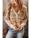 Khaki Buttoned V Neck Cropped Cardigan - M