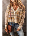Khaki Buttoned V Neck Cropped Cardigan - XL