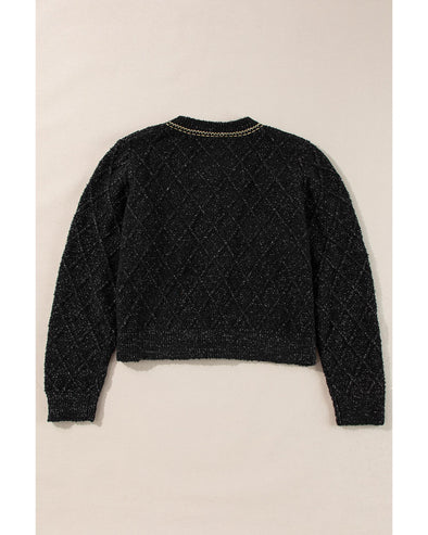 Black Shimmer Flap Pocket Button up Cardigan - M
