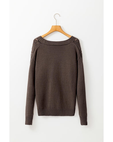 Dark Khaki Open Knit Drop Shoulder Sweater Cardigan - 2XL