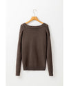 Dark Khaki Open Knit Drop Shoulder Sweater Cardigan - L