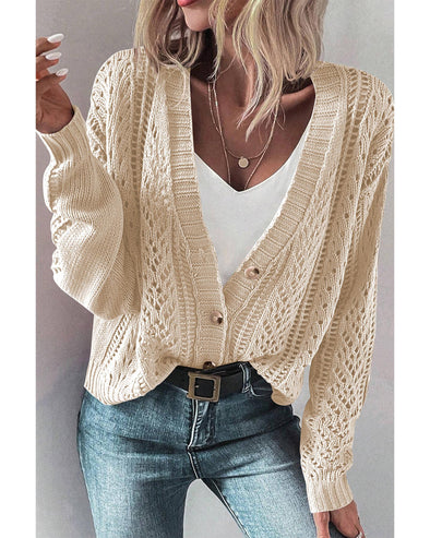 Beige Open Knit Drop Shoulder Sweater Cardigan - 2XL