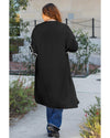 Black Flower Embroidered Drop Shoulder Open Front Duster Cardigan - M