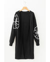 Black Flower Embroidered Drop Shoulder Open Front Duster Cardigan - XL