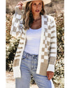Smoke Gray Gingham Striped Knitted Open Front Cardigan - L