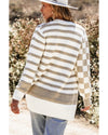 Smoke Gray Gingham Striped Knitted Open Front Cardigan - L