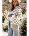 Smoke Gray Gingham Striped Knitted Open Front Cardigan - L