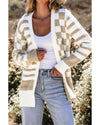 Smoke Gray Gingham Striped Knitted Open Front Cardigan - L