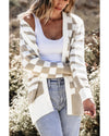 Smoke Gray Gingham Striped Knitted Open Front Cardigan - M