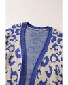 Dark Blue Stripe Sleeve Leopard Print Open Front Cardigan With Pockets - XL