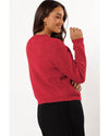 Fiery Red Ribbed Knit Bow Front Buttoned Cardigan - L