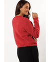 Fiery Red Ribbed Knit Bow Front Buttoned Cardigan - L