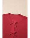 Fiery Red Ribbed Knit Bow Front Buttoned Cardigan - L