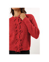 Fiery Red Ribbed Knit Bow Front Buttoned Cardigan - XL