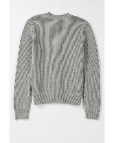 Philippine Gray Ribbed Knit Bow Front Buttoned Cardigan - L